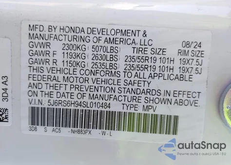 2025 Honda Cr-V Hybrid Sport Touring z USA, uszkodzony, nr VIN 5J6RS6H94SL010484